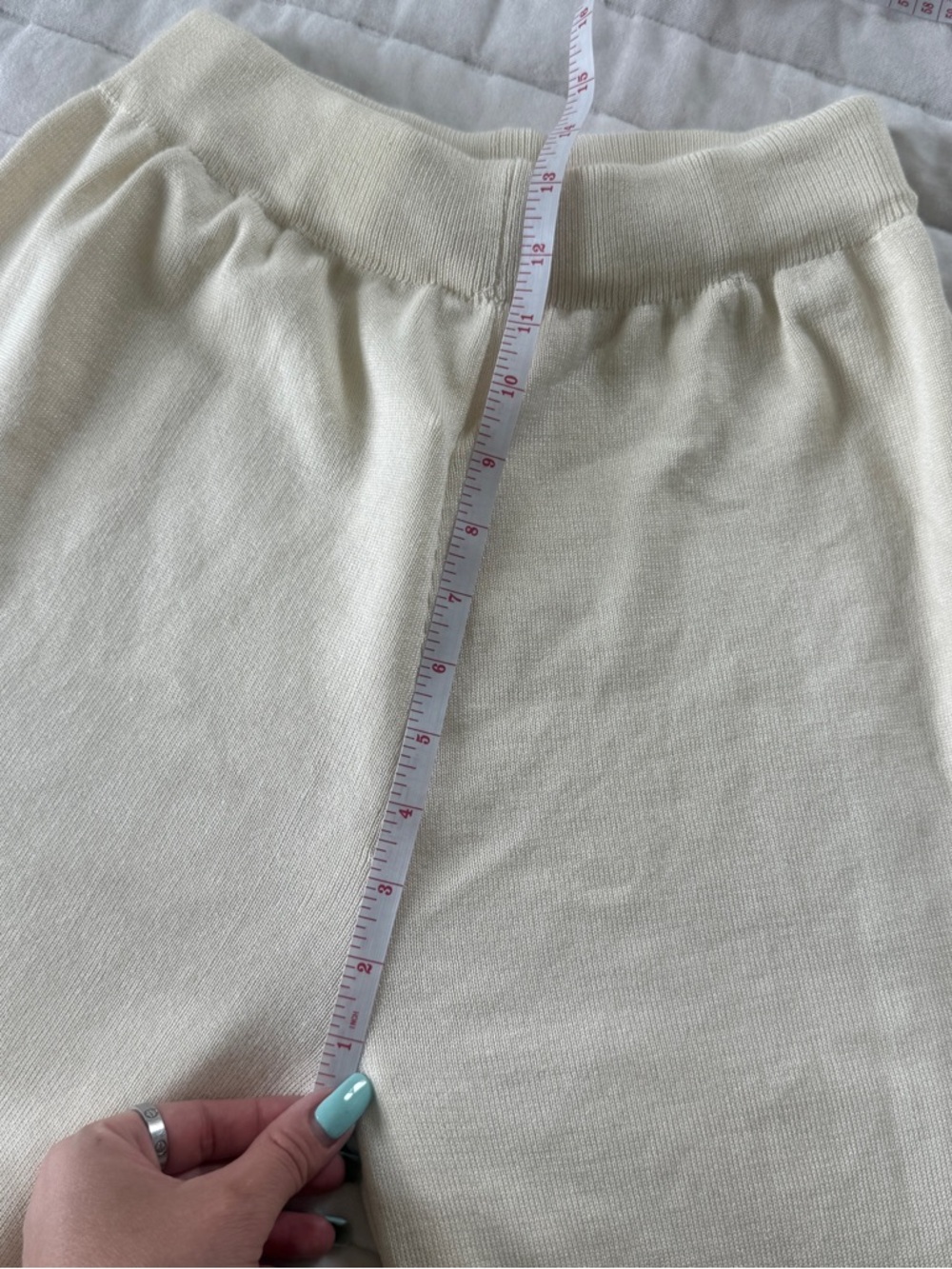 Cream wide leg knit pants elastic waistband academia quiet luxury minimalist - Picture 8 of 8